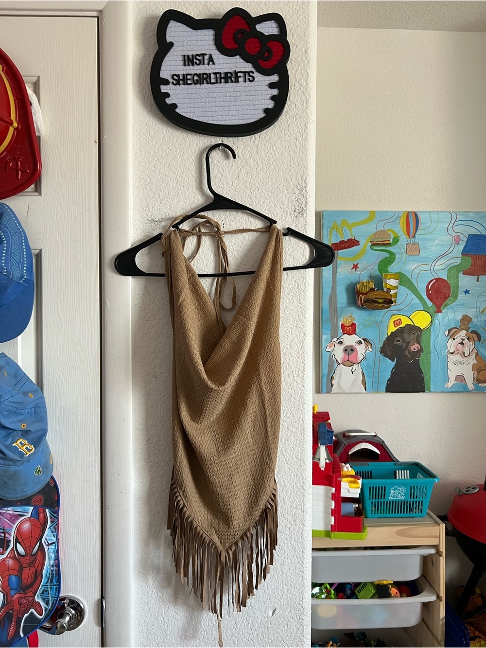 fringe halter tie top